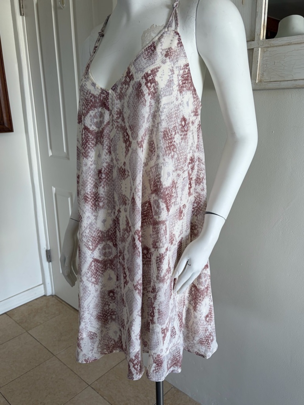 NWT Hem & Thread Sleeveless Snake Print Slip Dress in Dusty Rose and Cream Med